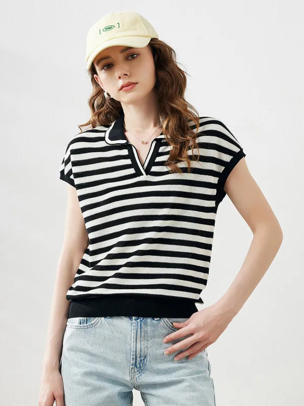 Women's Striped Polo Knit T-Shirt sold by COMOBOCA
