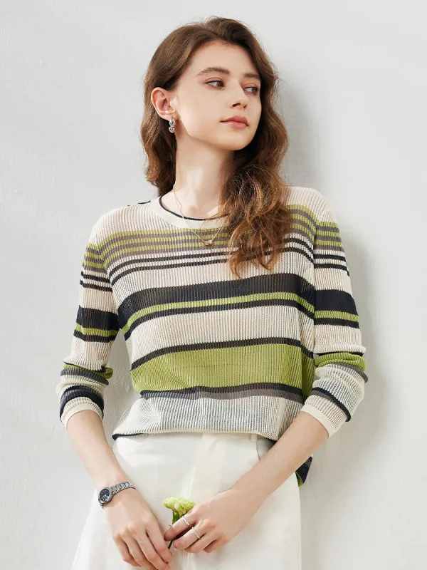 Women's Striped Ribbed Round Neck Sweater sold by COMOBOCA