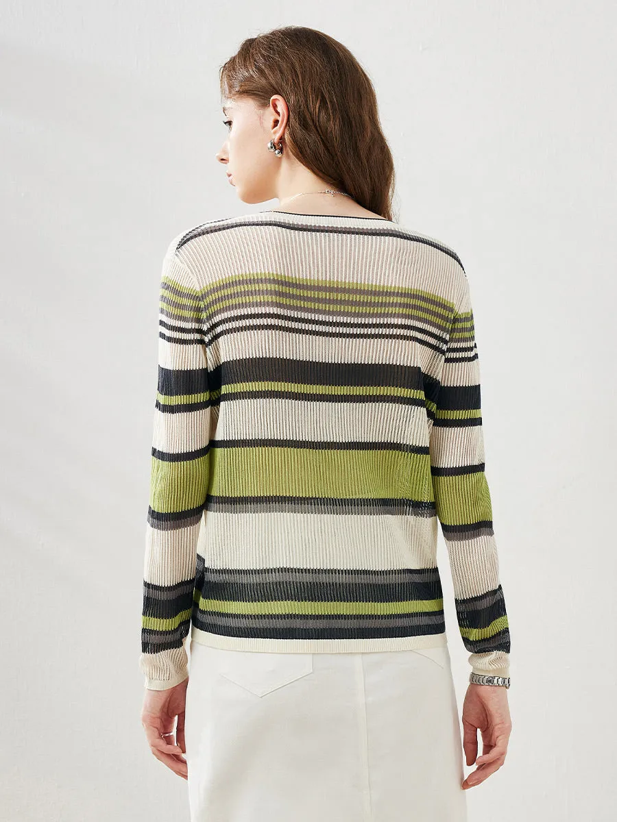 Women's Striped Ribbed Round Neck Sweater sold by COMOBOCA product image thumbnail 3