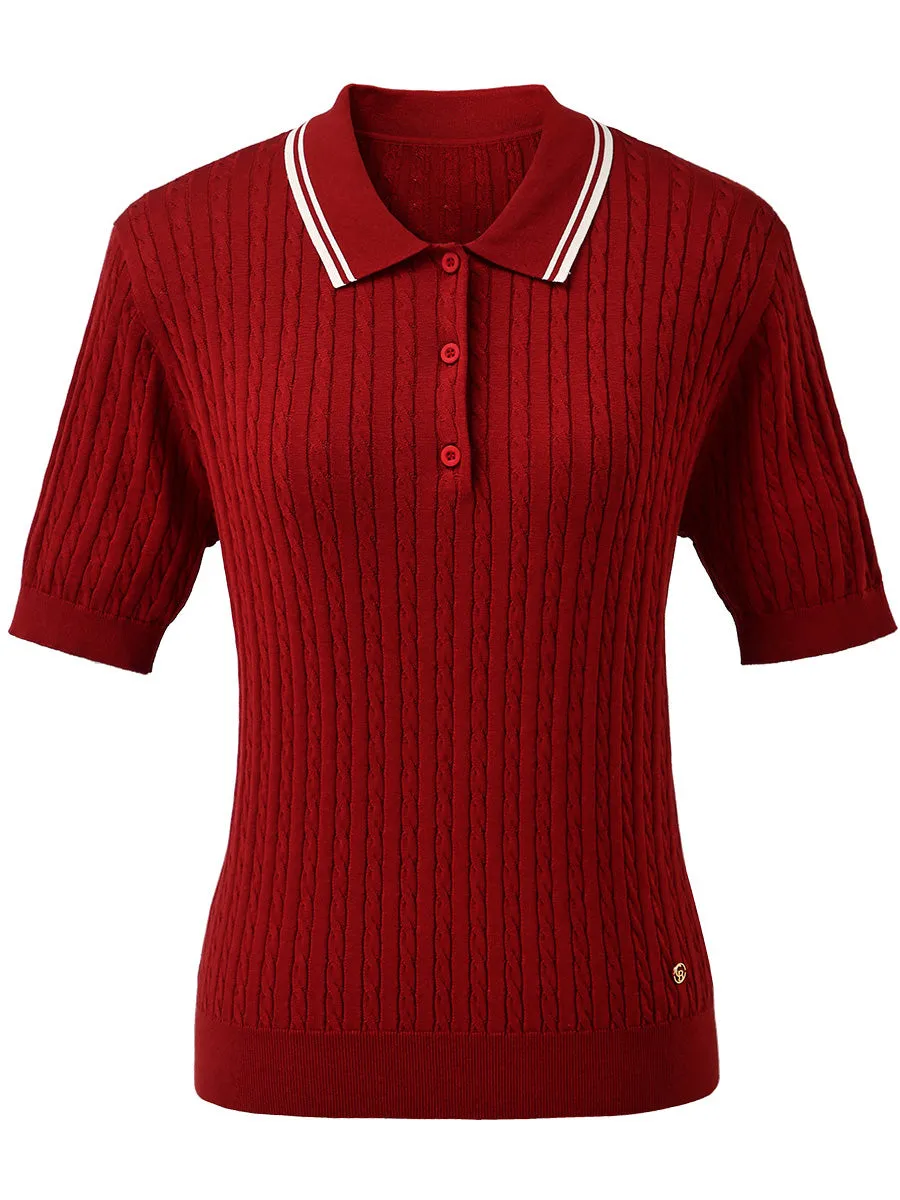 Women's Cable Knit Polo T-Shirt sold by COMOBOCA product image thumbnail 4