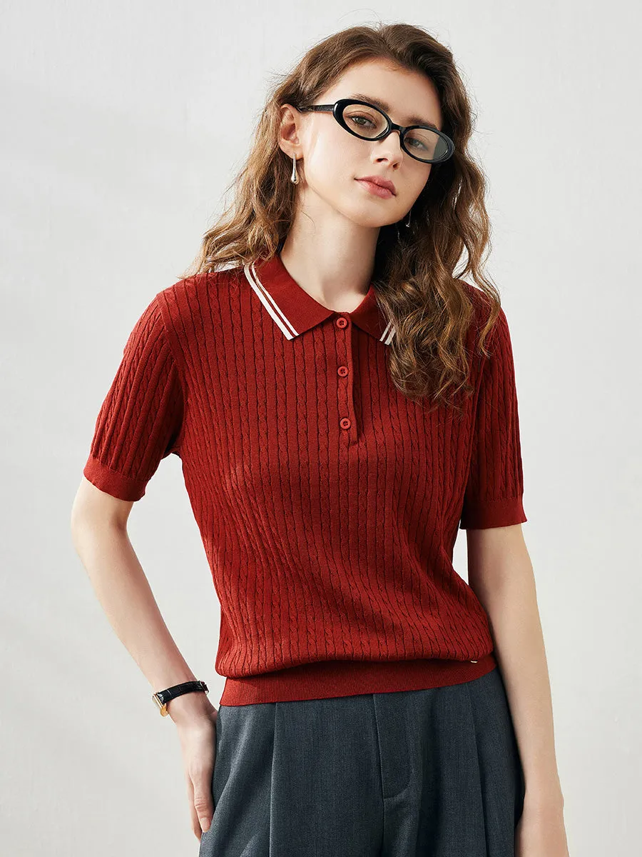 Women's Cable Knit Polo T-Shirt sold by COMOBOCA