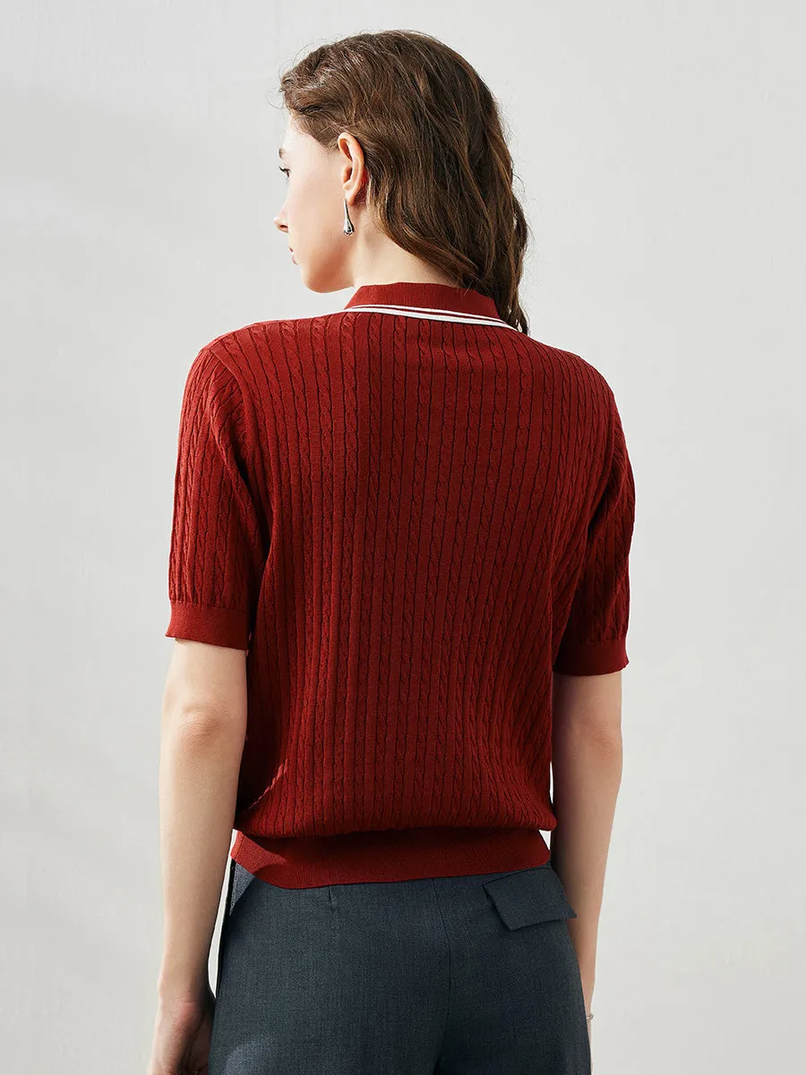 Women's Cable Knit Polo T-Shirt sold by COMOBOCA product image thumbnail 3