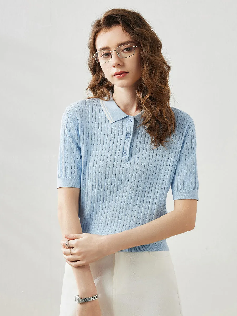 Women's Cable Knit Polo T-Shirt sold by COMOBOCA product image thumbnail 5