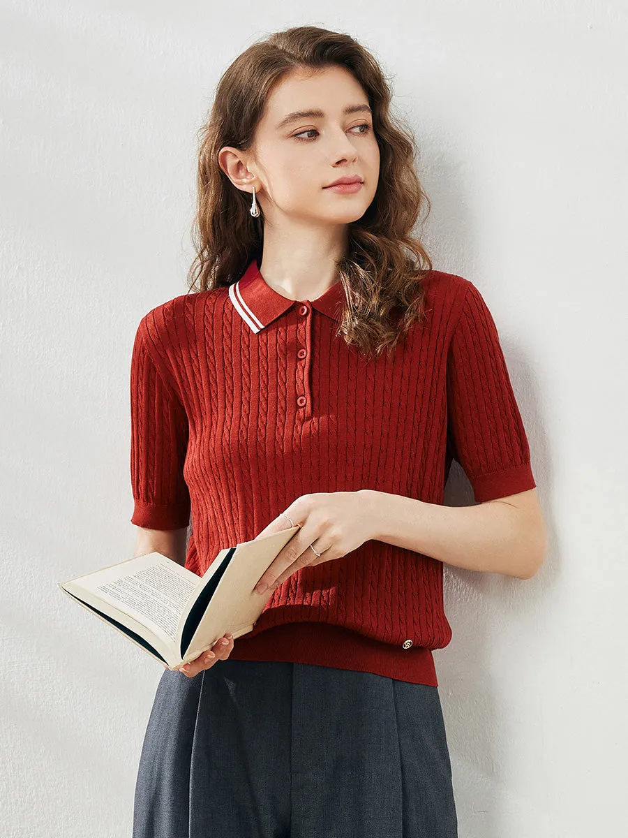 Women's Cable Knit Polo T-Shirt sold by COMOBOCA product image thumbnail 2