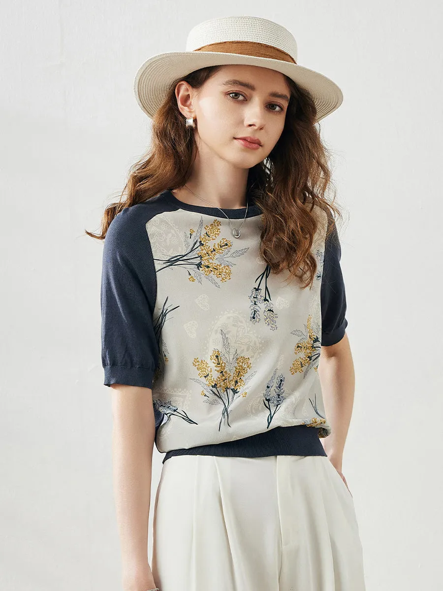 Women's Floral Print Raglan Sleeve T-Shirt sold by COMOBOCA product image thumbnail 2