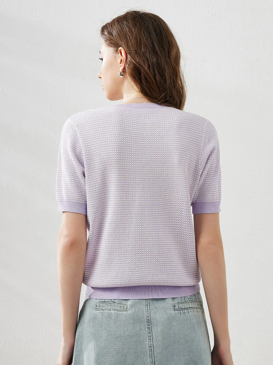 Women's Houndstooth Pattern Knit T-Shirt sold by COMOBOCA product image thumbnail 5