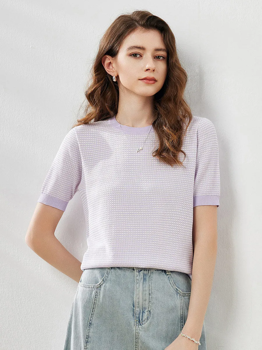 Women's Houndstooth Pattern Knit T-Shirt sold by COMOBOCA product image thumbnail 4