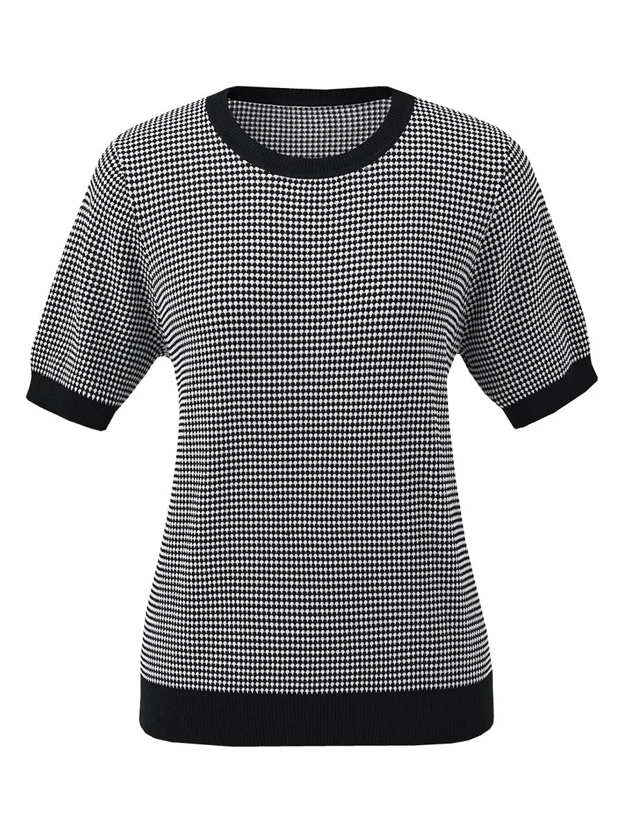 Women's Houndstooth Pattern Knit T-Shirt sold by COMOBOCA product image thumbnail 3