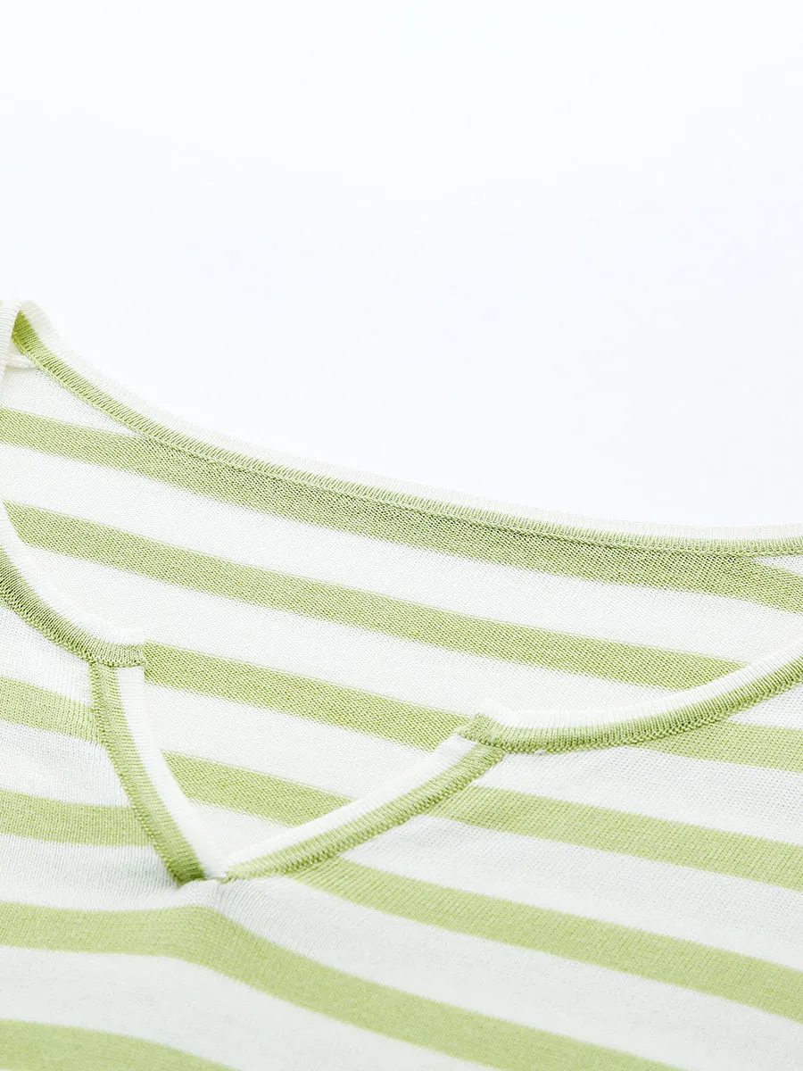 Women's Striped Long Sleeve V-Neck T-Shirt sold by COMOBOCA product image thumbnail 5