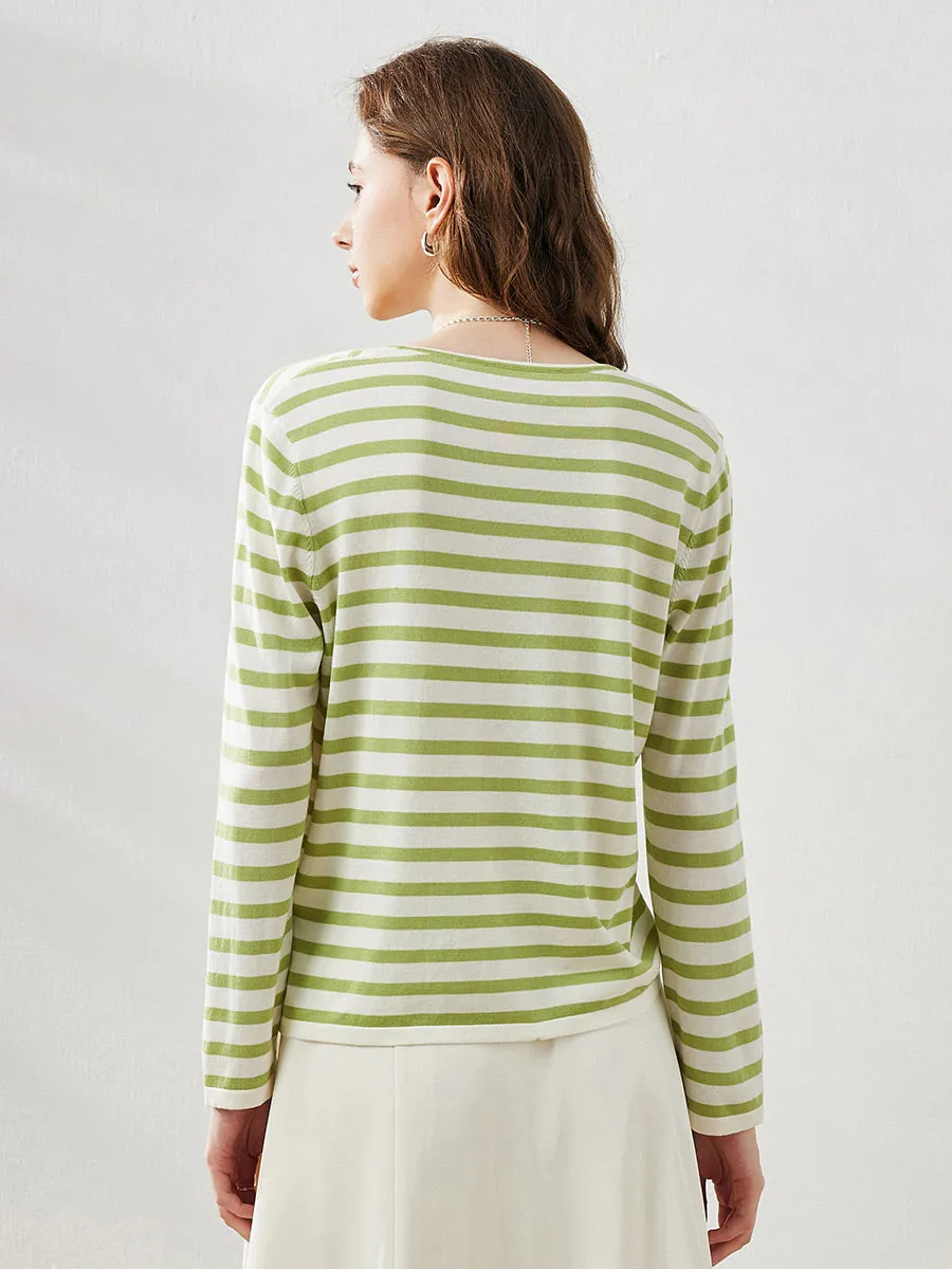 Women's Striped Long Sleeve V-Neck T-Shirt sold by COMOBOCA product image thumbnail 3