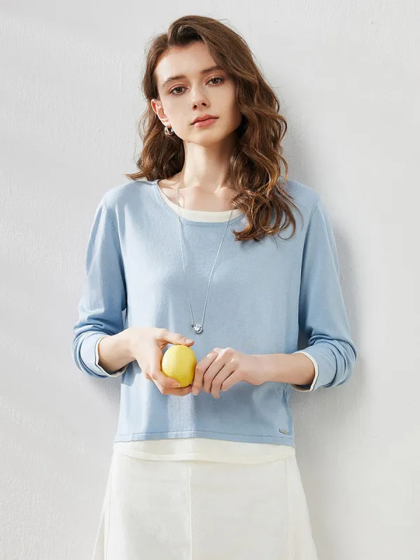 Women's Layered Round Neck Knit Sweater sold by COMOBOCA
