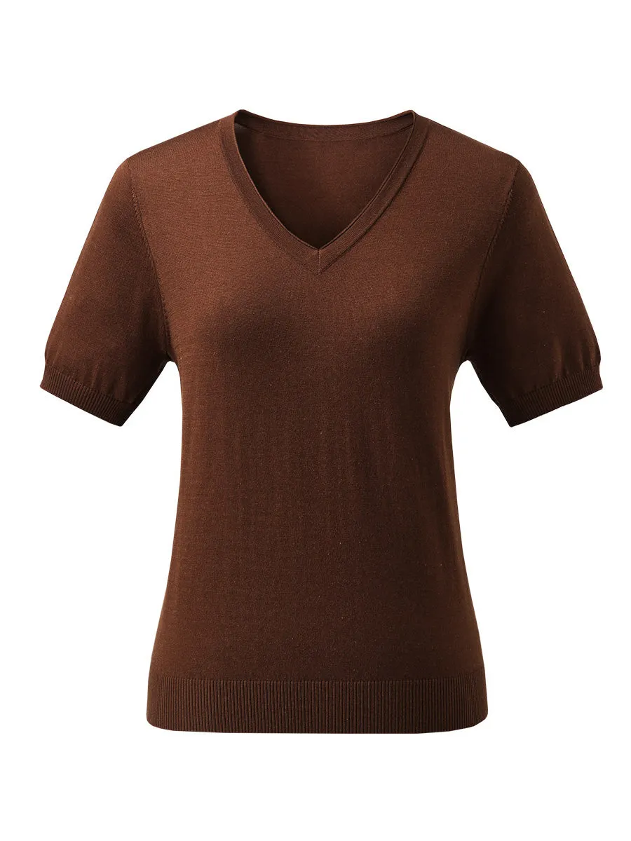 Women's Lyocell V-Neck Ribbed Knit T-Shirt sold by COMOBOCA product image thumbnail 3