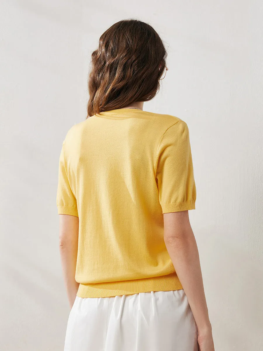 Women's Lyocell V-Neck Ribbed Knit T-Shirt sold by COMOBOCA product image thumbnail 5