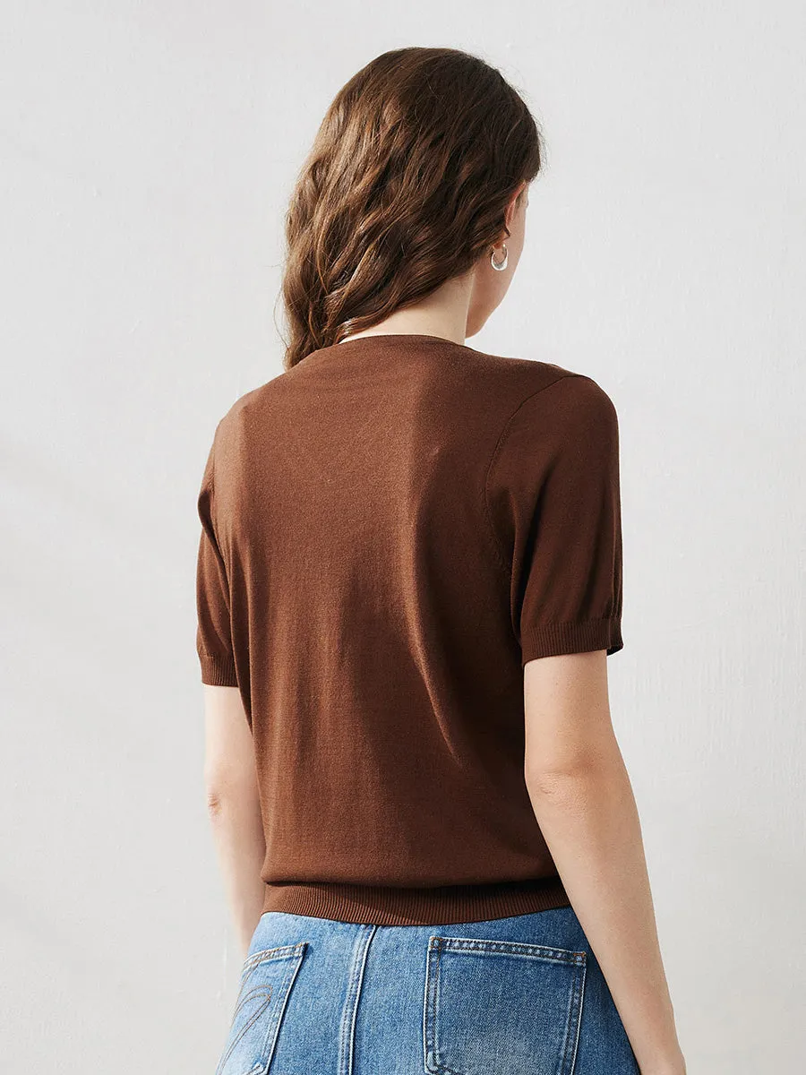 Women's Lyocell V-Neck Ribbed Knit T-Shirt sold by COMOBOCA product image thumbnail 2