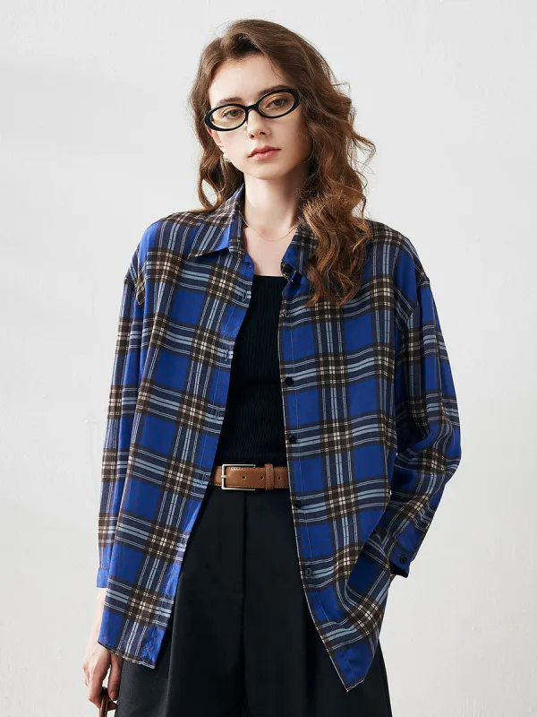 100% Mulberry Silk Women's Plaid Button-Down Shirt sold by COMOBOCA