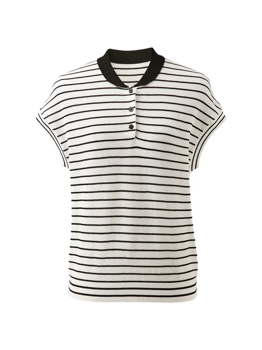 Women's Cotton Silk Striped Knit Polo Shirt sold by COMOBOCA product image thumbnail 3