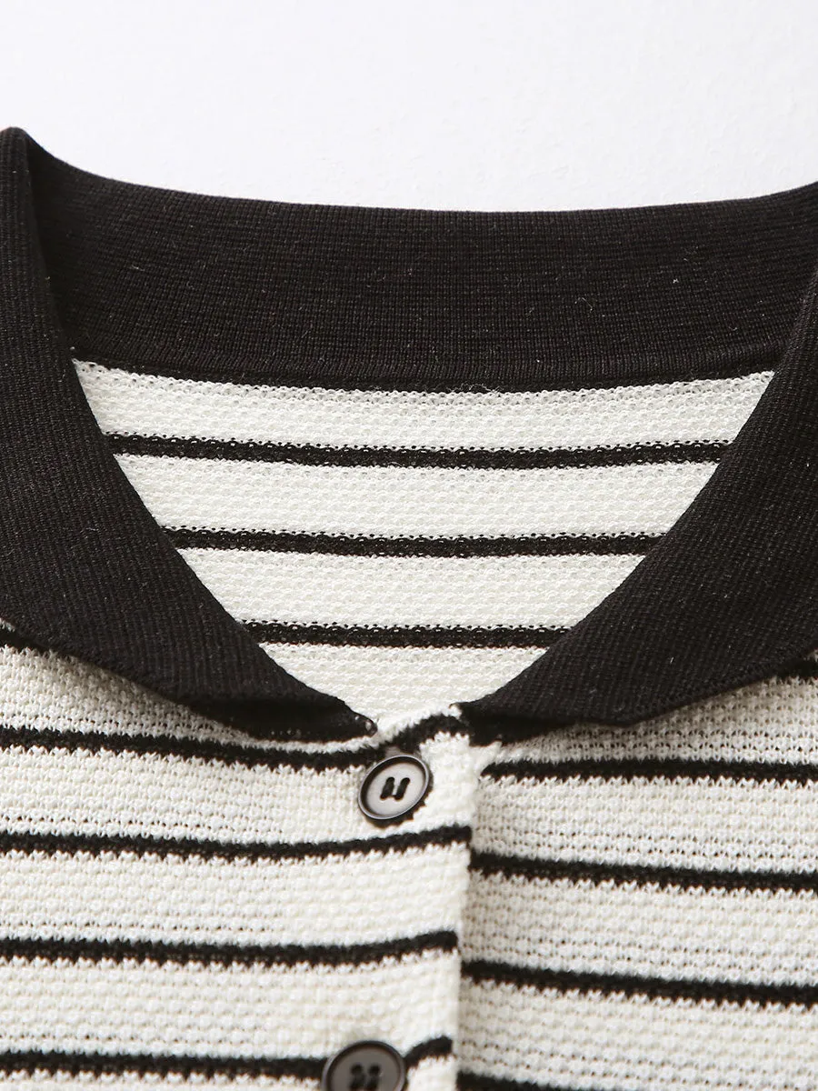 Women's Cotton Silk Striped Knit Polo Shirt sold by COMOBOCA product image thumbnail 4