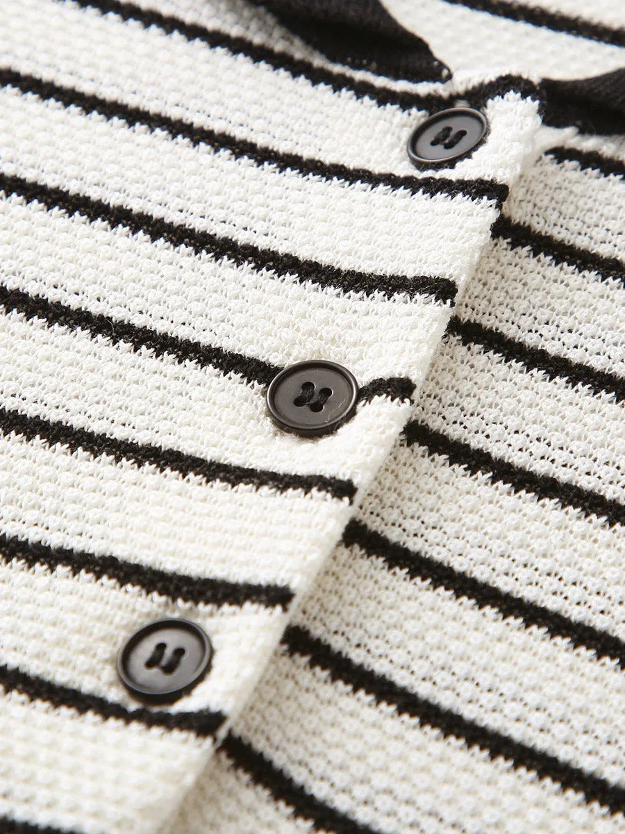 Women's Cotton Silk Striped Knit Polo Shirt sold by COMOBOCA product image thumbnail 5