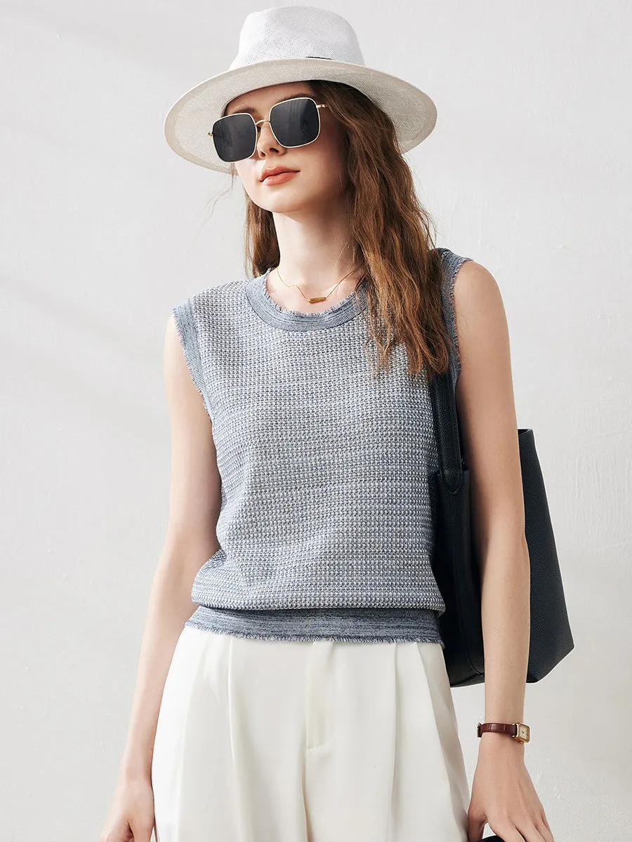 Women's Frayed Edge Textured Tank Top sold by CB Cashmere