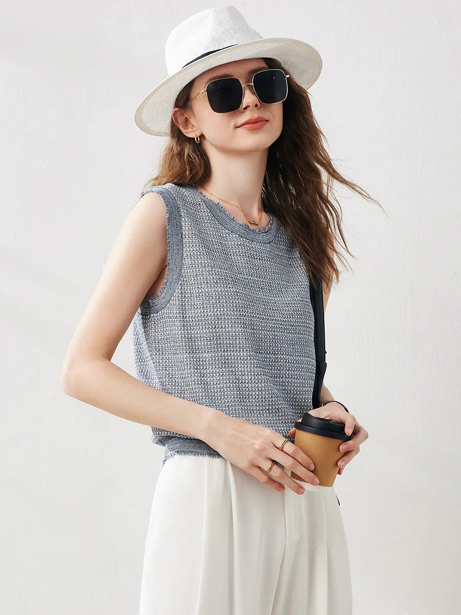 Women's Frayed Edge Textured Tank Top sold by CB Cashmere product image thumbnail 3