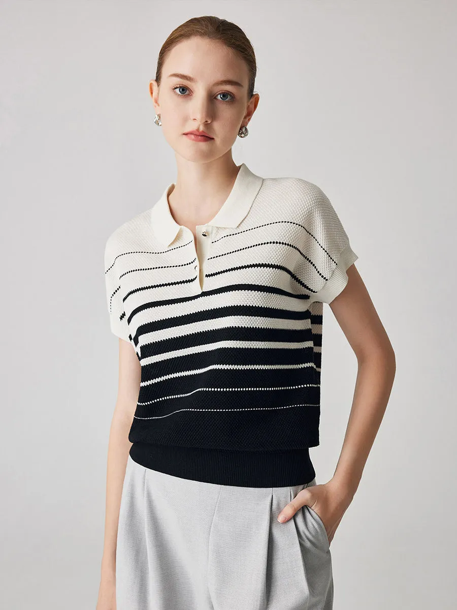 Women's Striped Polo Knit T-Shirt sold by COMOBOCA product image thumbnail 4