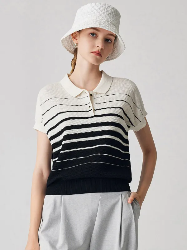 Women's Striped Polo Knit T-Shirt sold by COMOBOCA