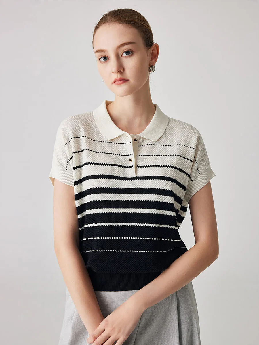 Women's Striped Polo Knit T-Shirt sold by COMOBOCA product image thumbnail 2