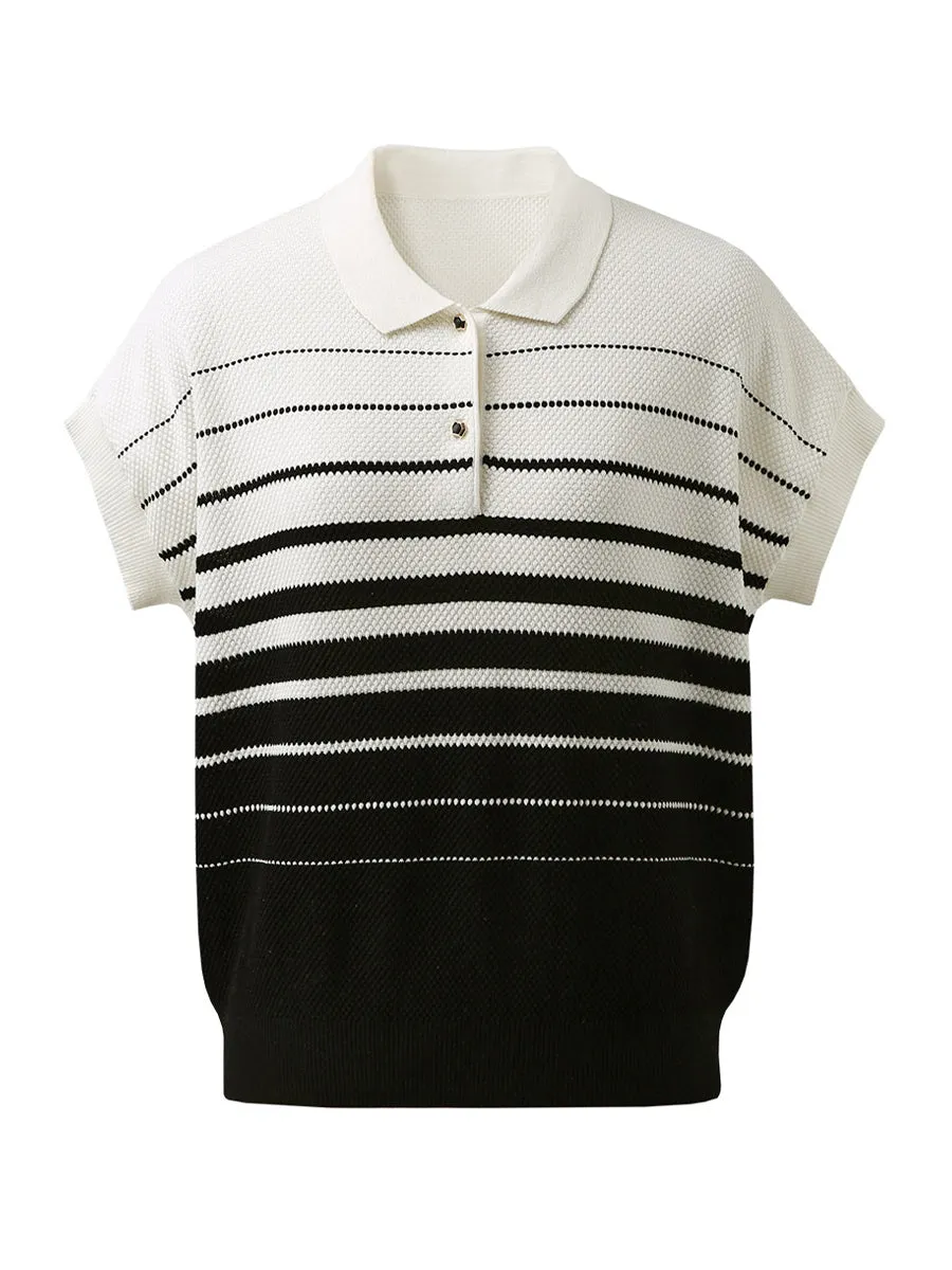 Women's Striped Polo Knit T-Shirt sold by COMOBOCA product image thumbnail 5