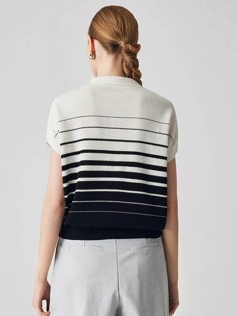 Women's Striped Polo Knit T-Shirt sold by COMOBOCA product image thumbnail 3