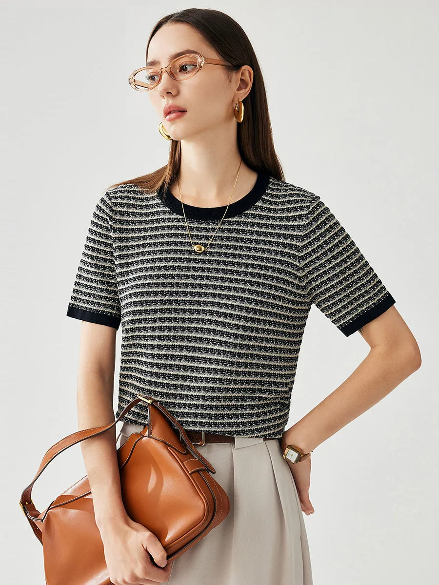 Women's Elegant Striped Knit T-Shirt sold by COMOBOCA