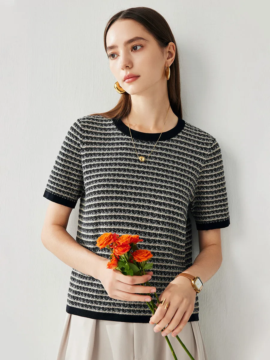 Women's Elegant Striped Knit T-Shirt sold by COMOBOCA product image thumbnail 3