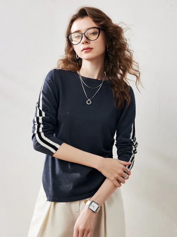 Women's Unique Striped Round Neck Sweater sold by COMOBOCA