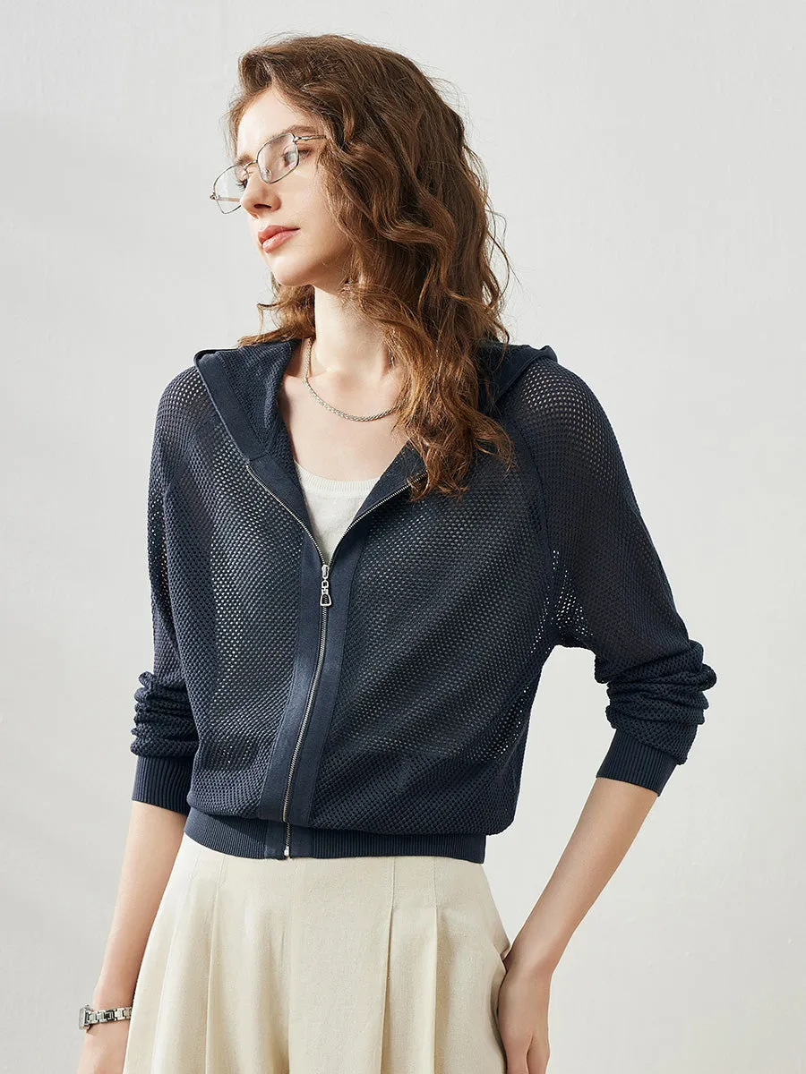 Women's Ribbed Mesh Zip-Up Hoodie sold by COMOBOCA product image thumbnail 5