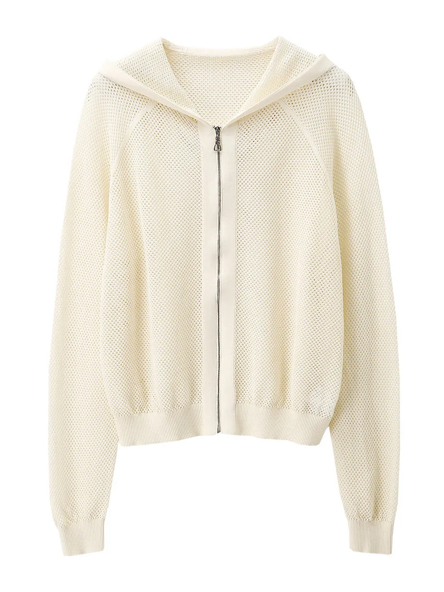 Women's Ribbed Mesh Zip-Up Hoodie sold by COMOBOCA product image thumbnail 4