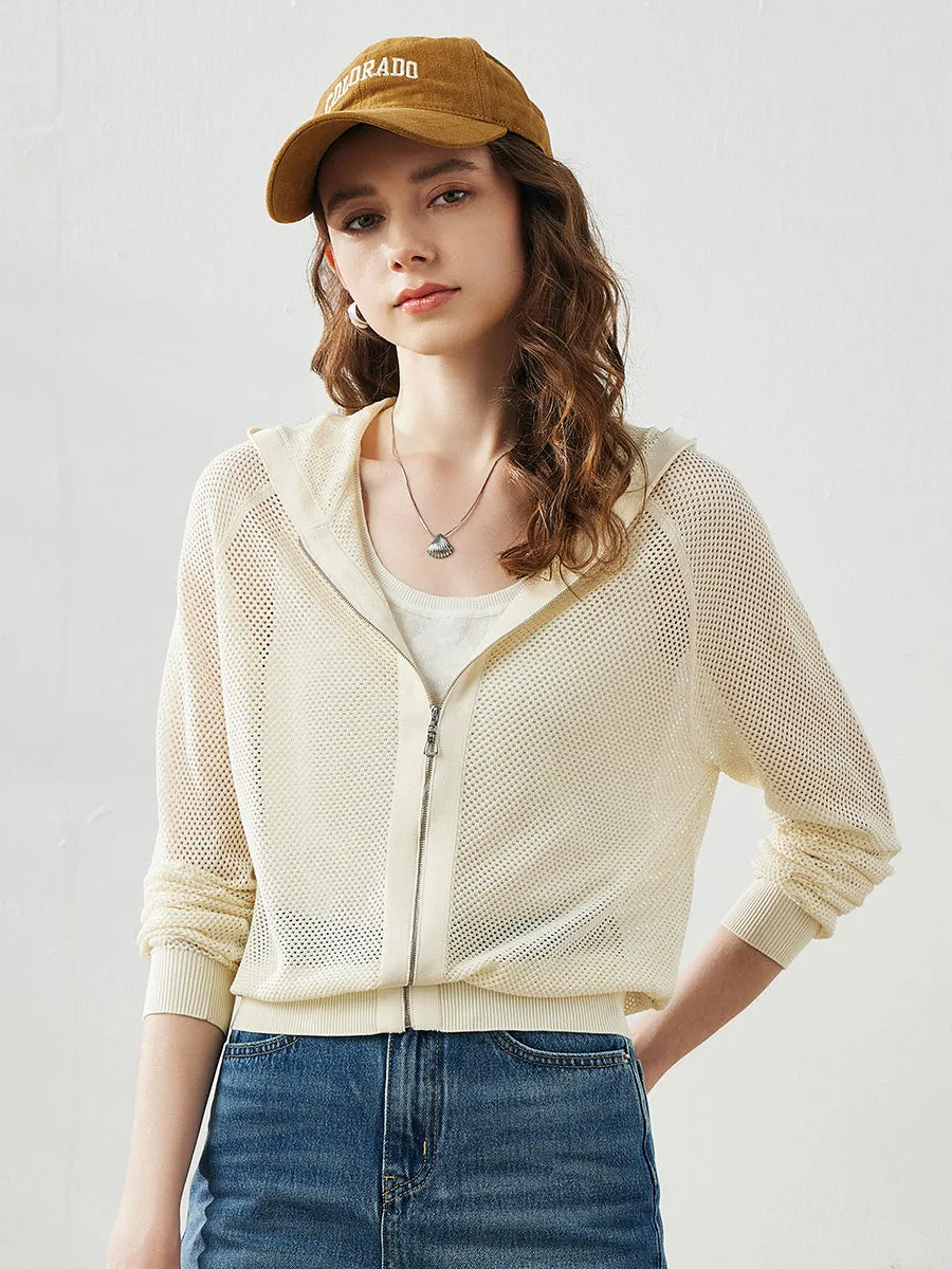 Women's Ribbed Mesh Zip-Up Hoodie sold by COMOBOCA