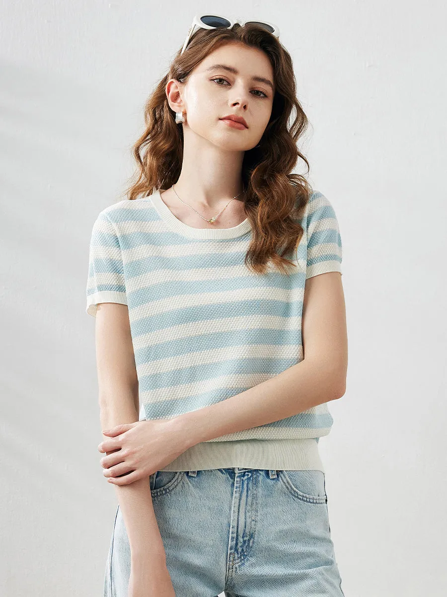 Women's Striped Ribbed Knit T-Shirt sold by COMOBOCA product image thumbnail 2
