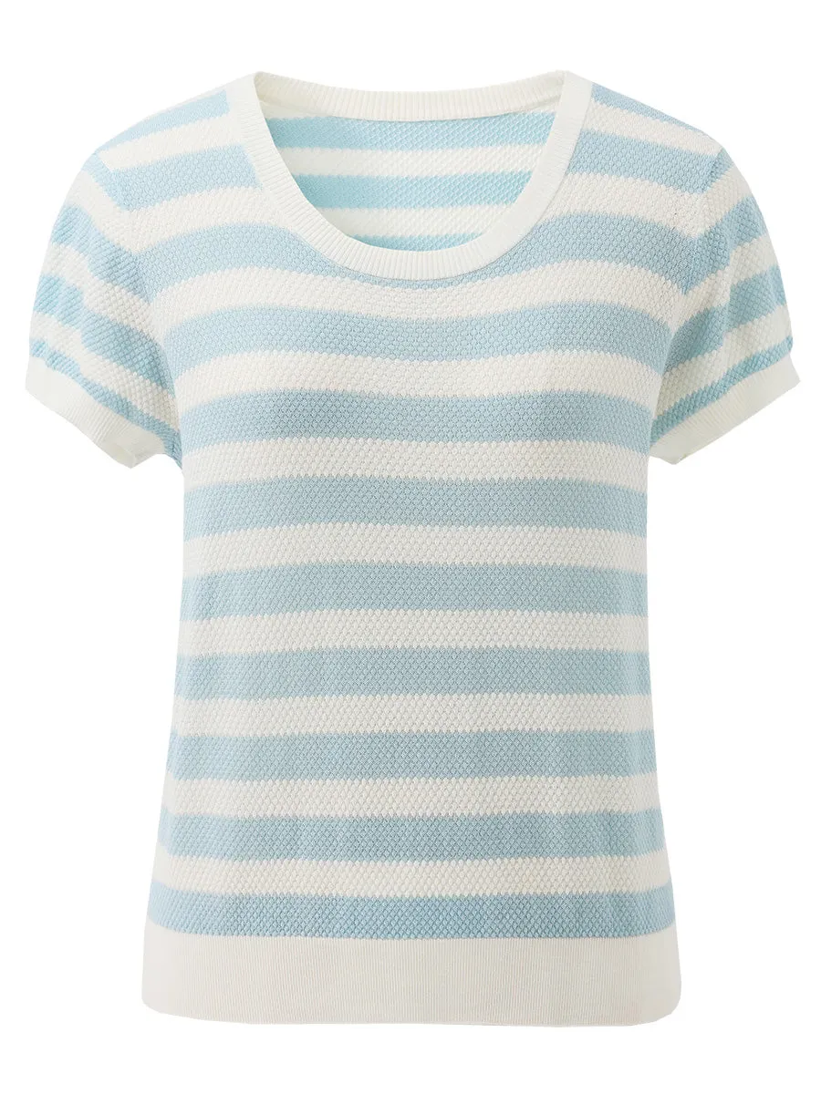 Women's Striped Ribbed Knit T-Shirt sold by COMOBOCA product image thumbnail 5