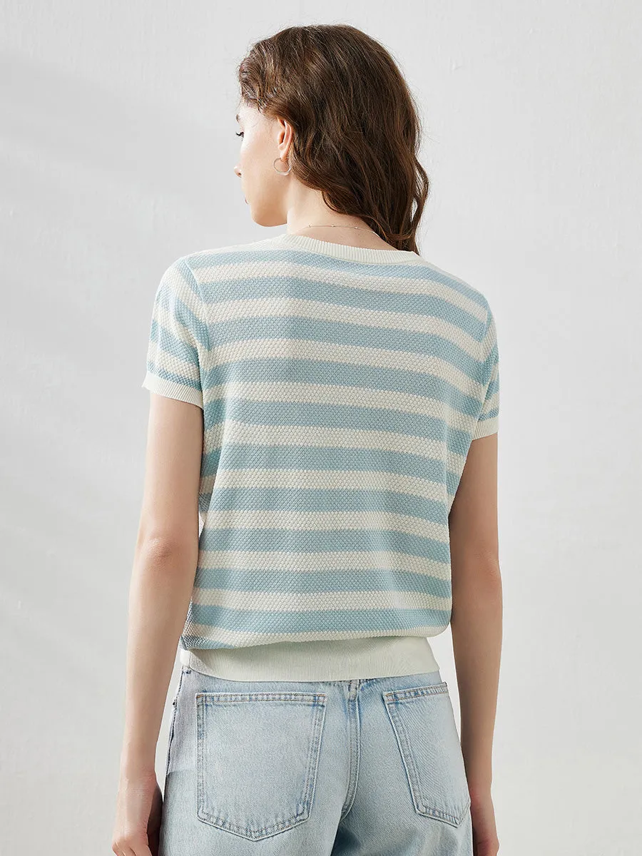 Women's Striped Ribbed Knit T-Shirt sold by COMOBOCA product image thumbnail 4