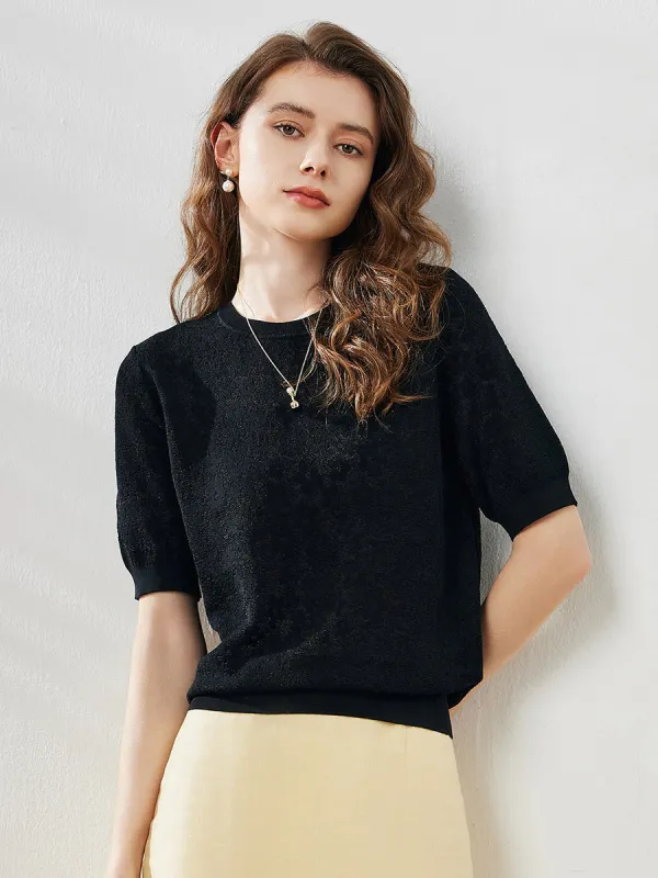 Women's Cotton Silk Versatile Floral Lace Knit T-Shirt sold by COMOBOCA