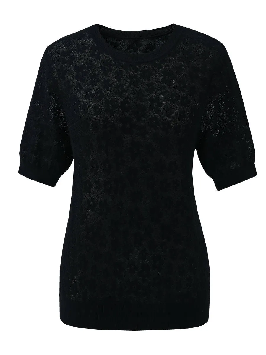 Women's Cotton Silk Versatile Floral Lace Knit T-Shirt sold by COMOBOCA product image thumbnail 5