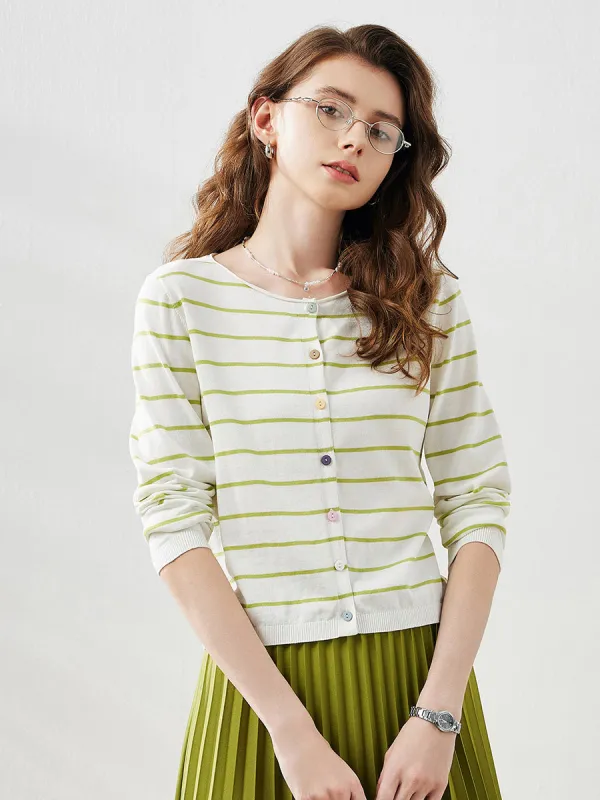 Women's Striped Button-Down Cardigan sold by COMOBOCA