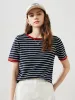 Women's Striped Ribbed Contrast Trim T-Shirt sold by COMOBOCA