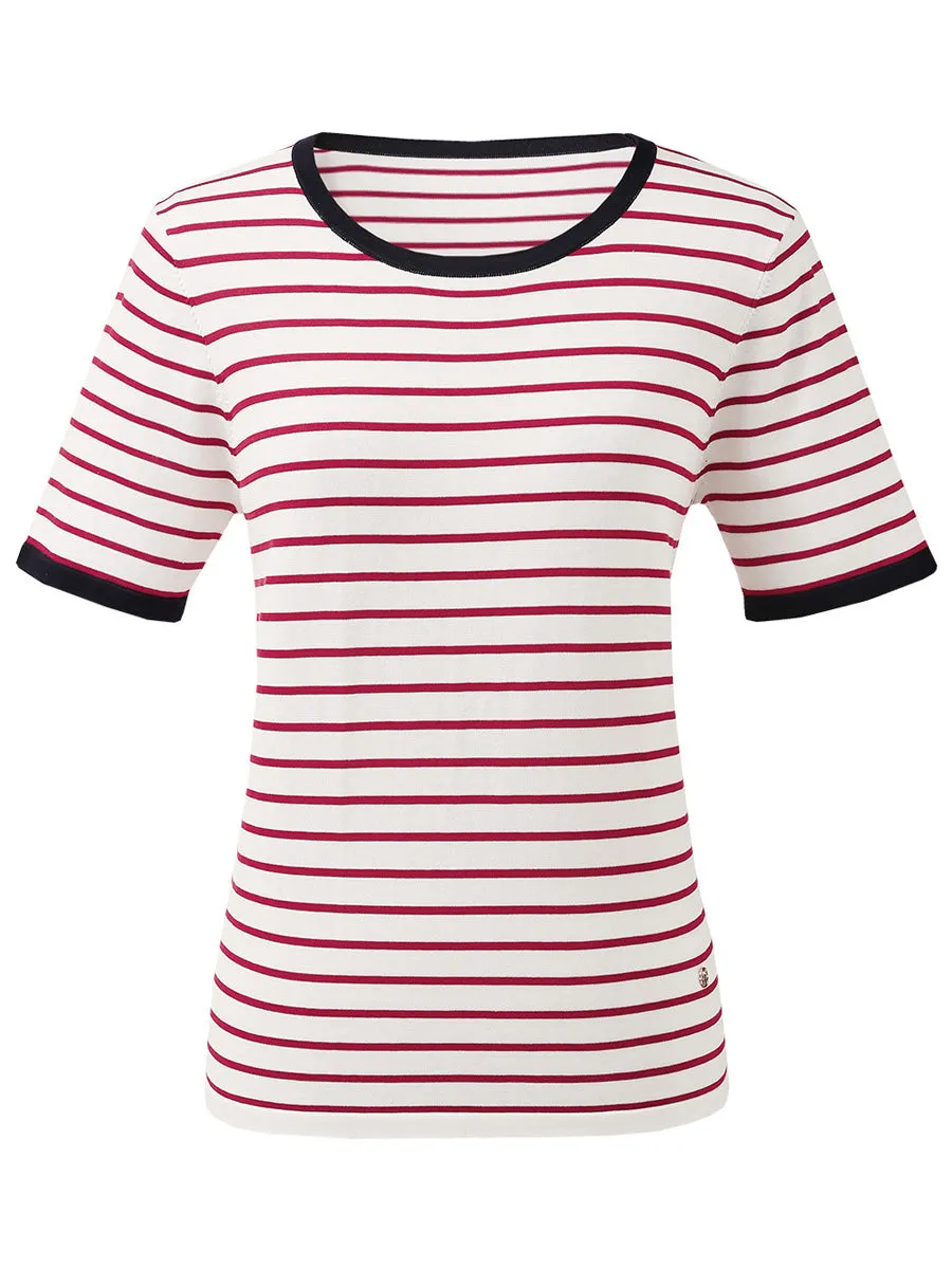 Women's Striped Ribbed Contrast Trim T-Shirt sold by COMOBOCA product image thumbnail 4
