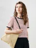 Women's Striped Ribbed Contrast Trim T-Shirt sold by COMOBOCA