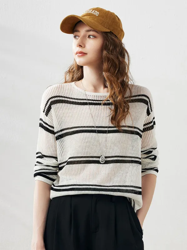 Women's Striped Ribbed Round Neck Sweater sold by COMOBOCA