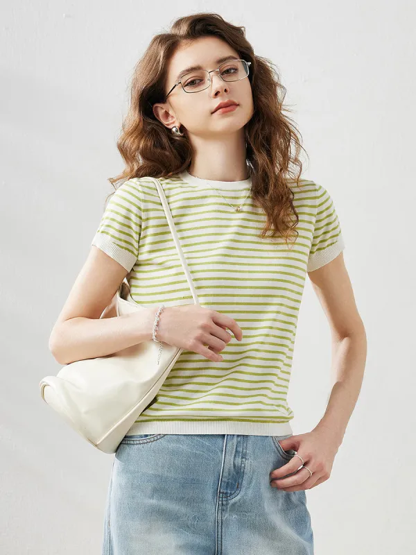 Women's Striped Button Back T-Shirt sold by COMOBOCA