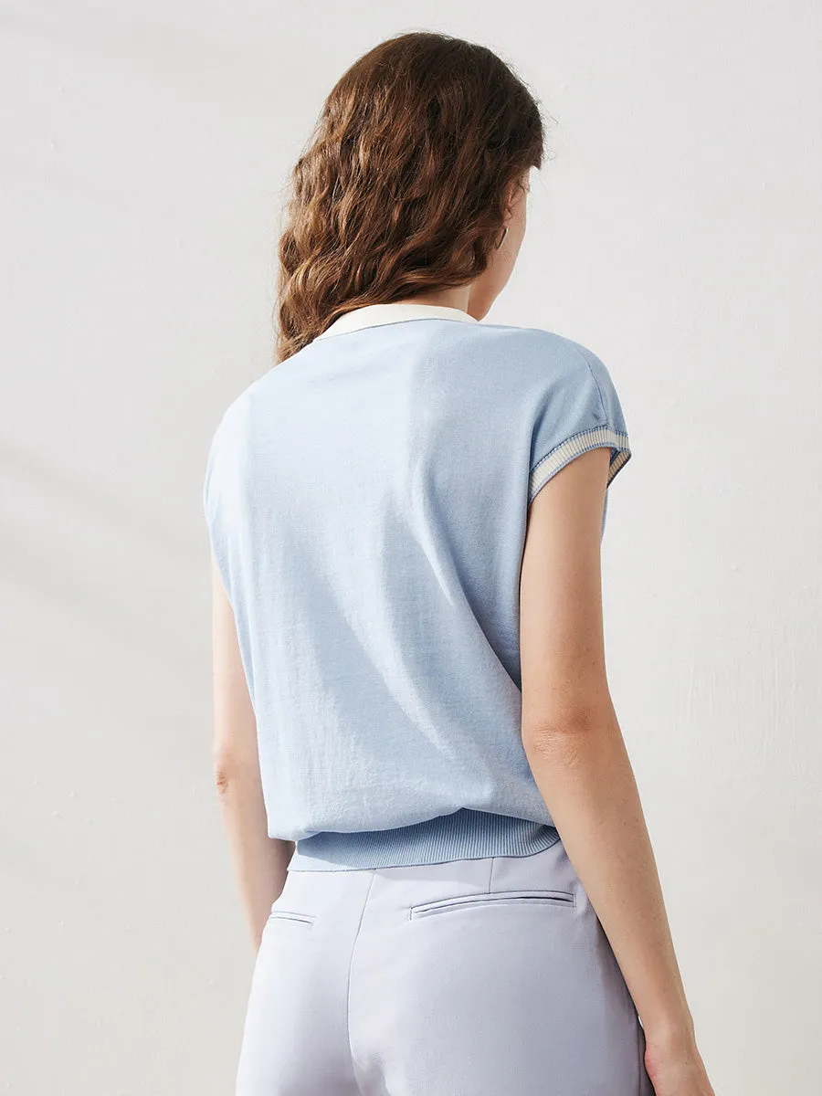 Women's Cotton Silk Ribbed Polo Neck Knit T-Shirt sold by COMOBOCA product image thumbnail 4