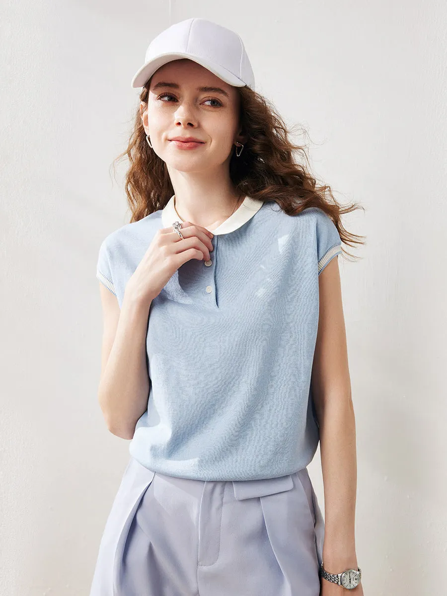 Women's Cotton Silk Ribbed Polo Neck Knit T-Shirt sold by COMOBOCA product image thumbnail 2