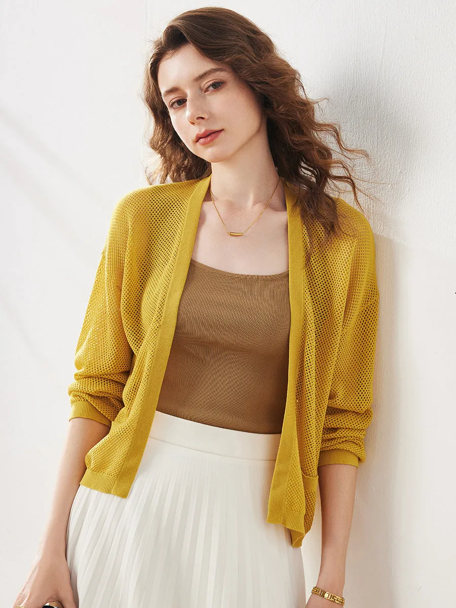 Women's Open Front Mesh Knit Cardigan sold by COMOBOCA product image thumbnail 3