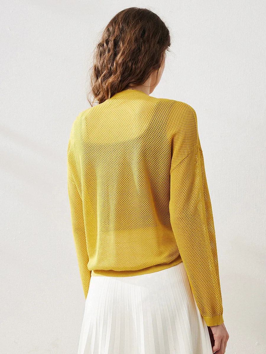 Women's Open Front Mesh Knit Cardigan sold by COMOBOCA product image thumbnail 4